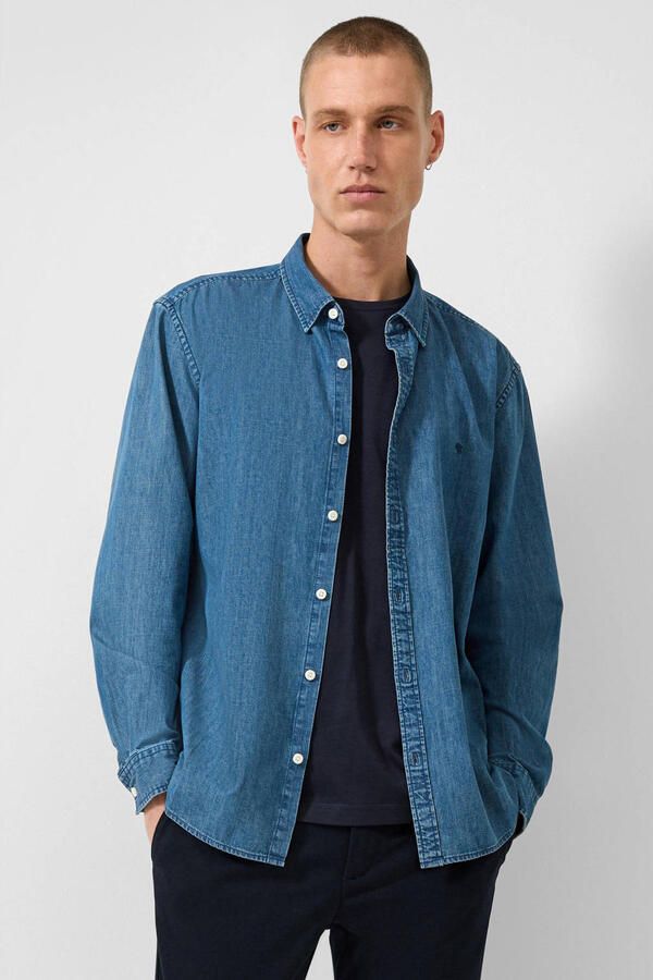 QS denim regular fit overhemd donkerblauw