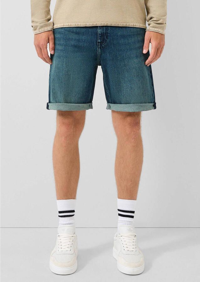 QS denim regular short donkerblauw