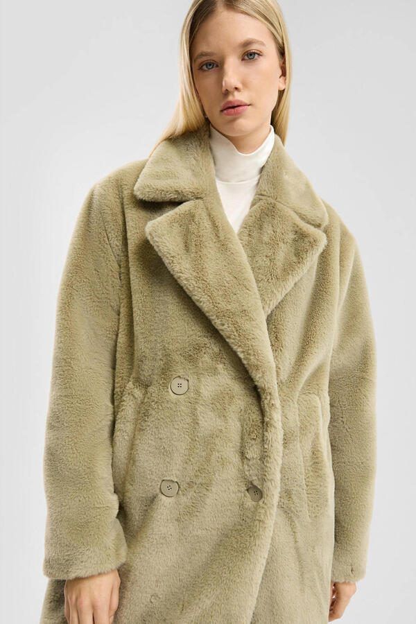 QS faux fur jas lichtkaki
