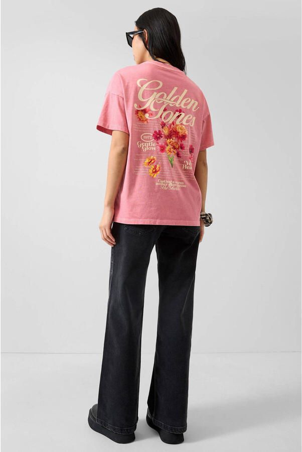 QS gebloemd T-shirt met backprint lichtroze - Foto 3