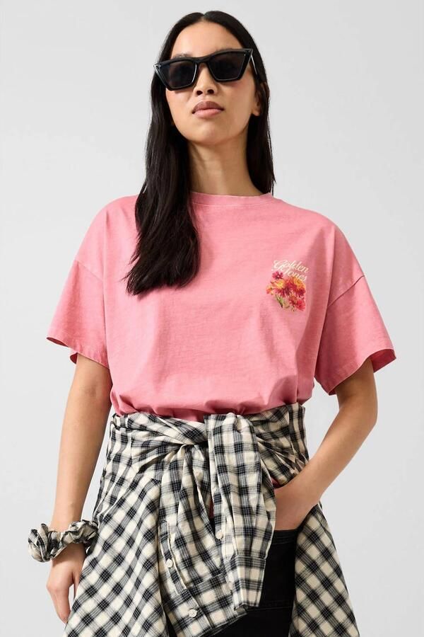 QS gebloemd T-shirt met backprint lichtroze
