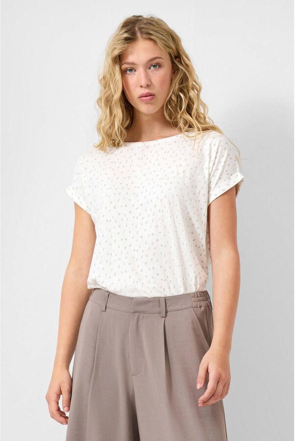 QS gebloemde T-shirt ecru