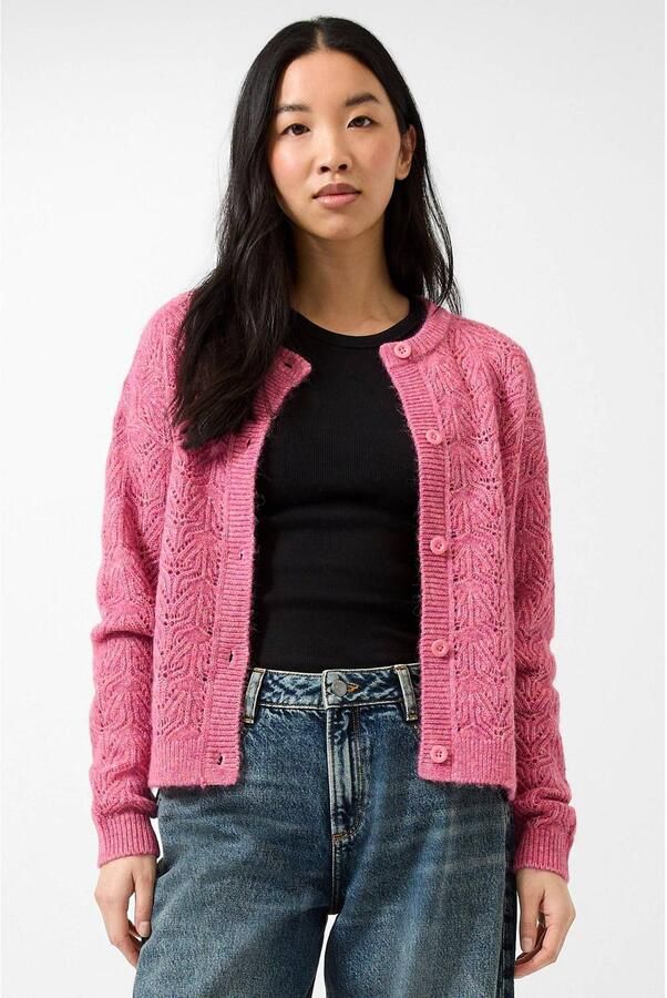 QS gebreid vest met wol roze