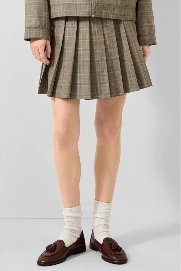 QS geruite mini plooirok taupe ecru