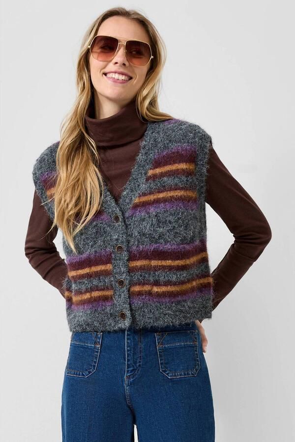 QS gestreept gilet met wol antraciet