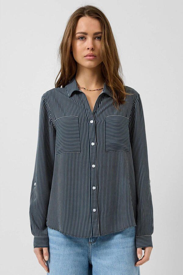 QS gestreepte blouse donkerblauw