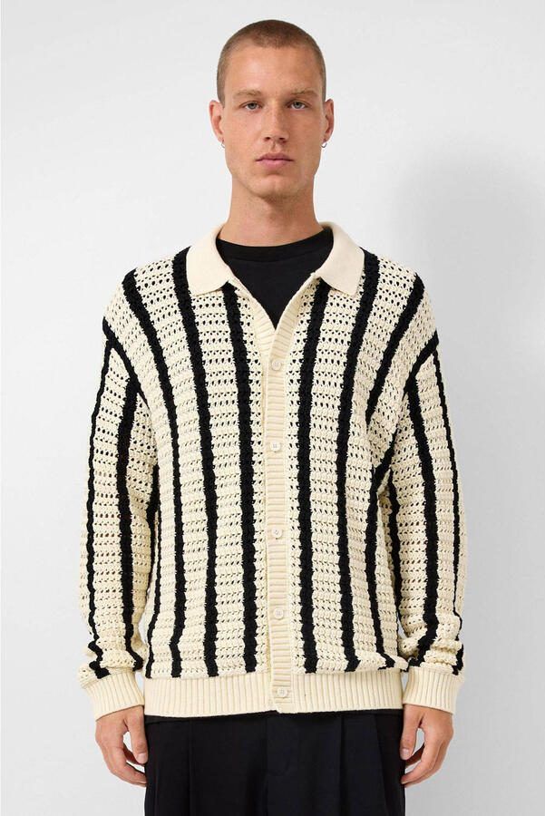 QS gestreepte gebreid vest ecru