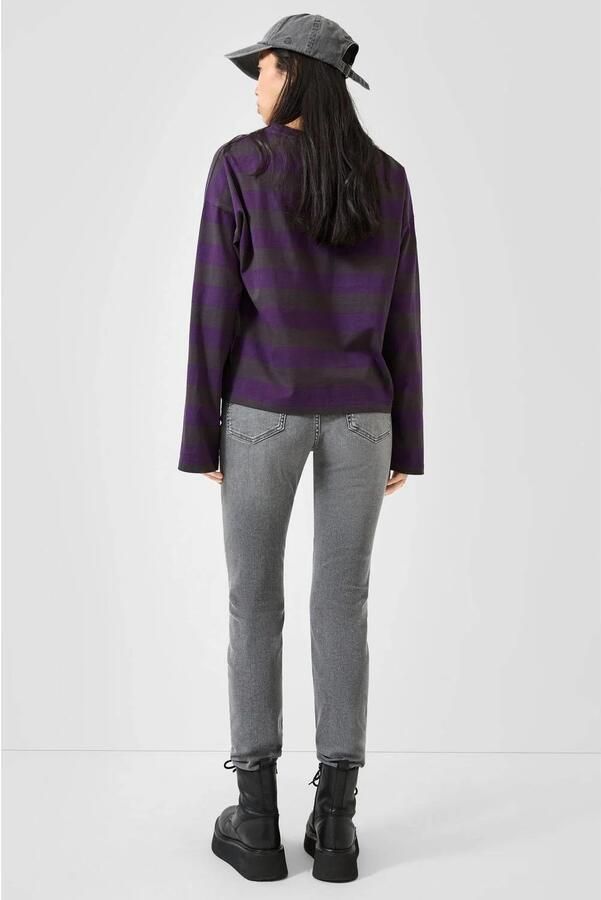 QS gestreepte longsleeve met tekst paars antraciet - Foto 3