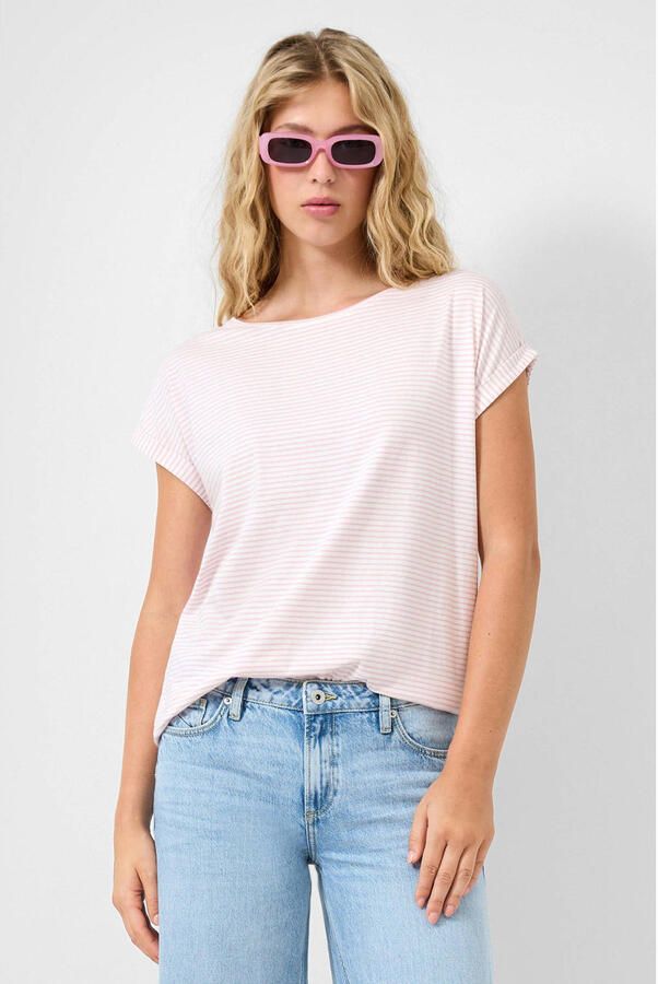 QS gestreepte T-shirt lichtroze
