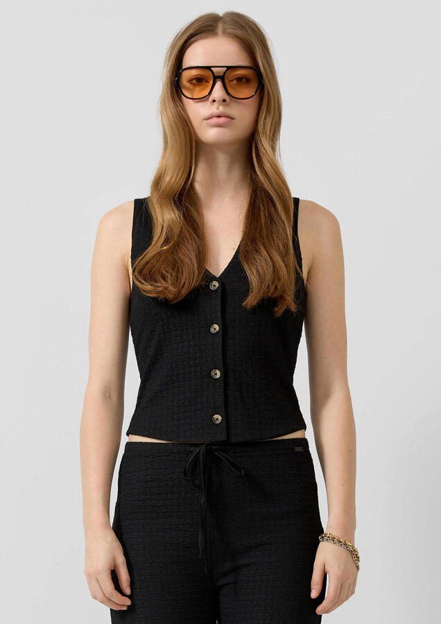 QS gilet met textuur zwart