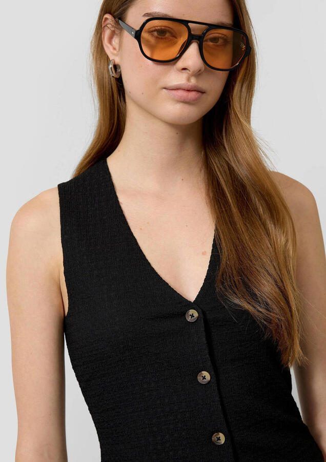 QS gilet met textuur zwart - Foto 3