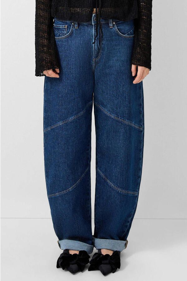 QS high waist barrel jeans donkerblauw