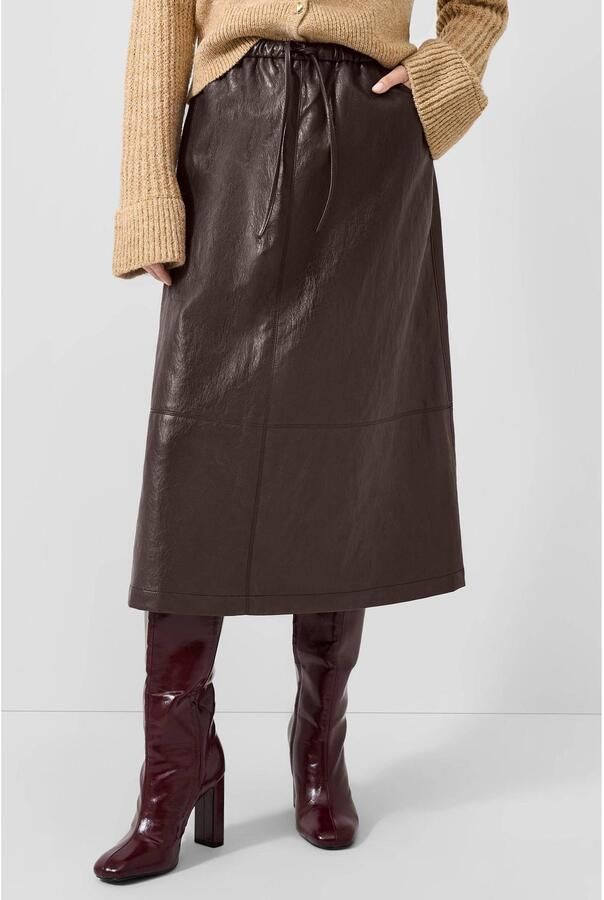 QS imitatieleren midi rok donkerbruin