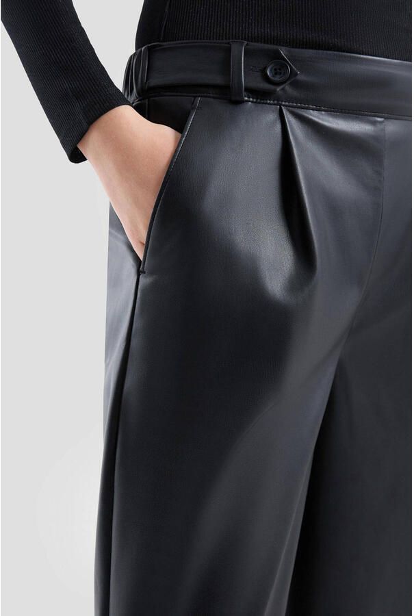 QS imitatieleren Wide leg regular waist broek zwart - Foto 2