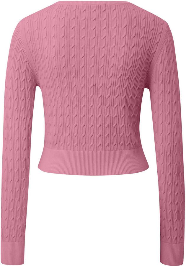 QS katoenen kabeltrui met kabels roze - Foto 2