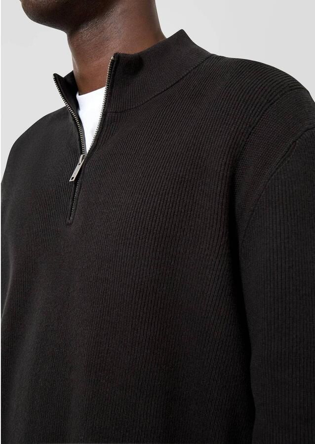 QS katoenen regular fit gebreide cropped trui zwart - Foto 2