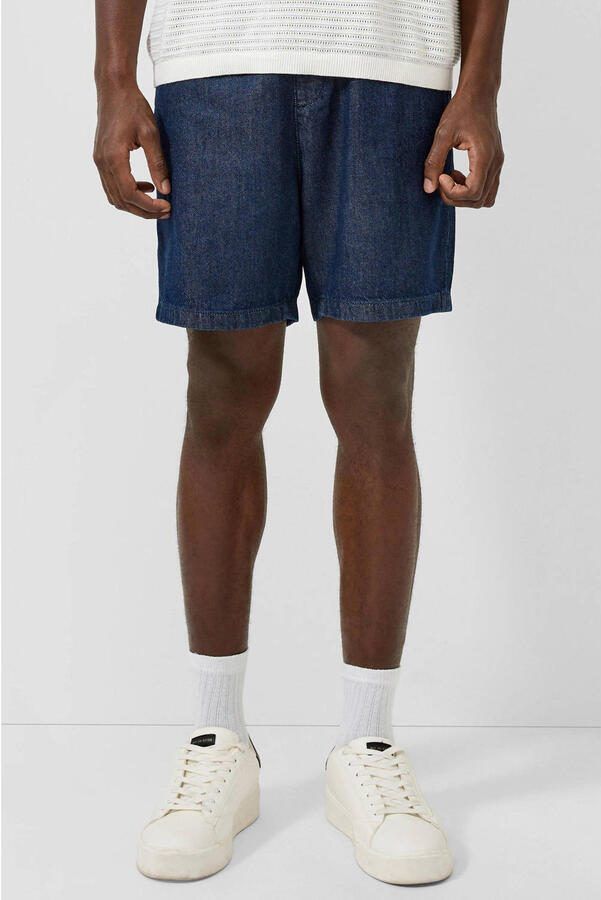 QS katoenen regular fit korte broek donkerblauw