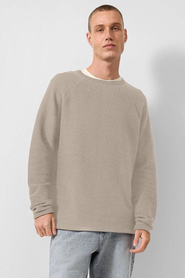 QS katoenen relaxed fit gebreide trui beige