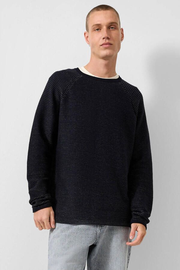 QS katoenen relaxed fit gebreide trui marine