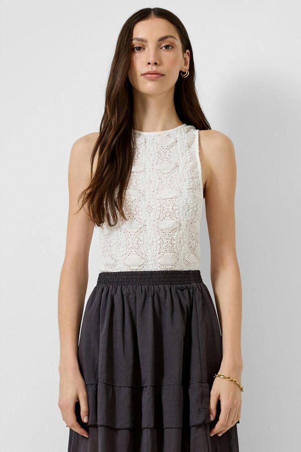 QS katoenen slim fit top met semi-transparant wit