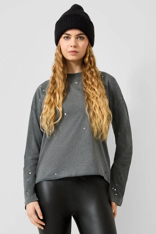 QS longsleeve met strass-steentjes antraciet