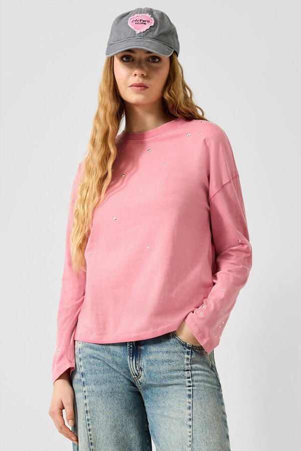 QS longsleeve met strass-steentjes roze