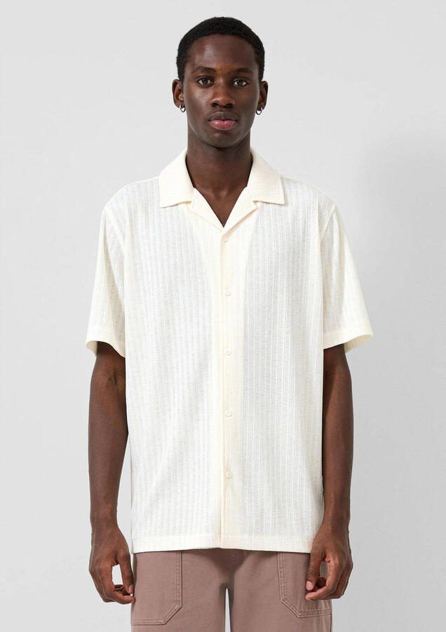 QS loose casual overhemd met ingebreid patroon wit