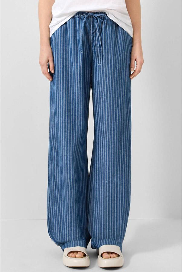 QS loose fit gestreepte jeans donkerblauw