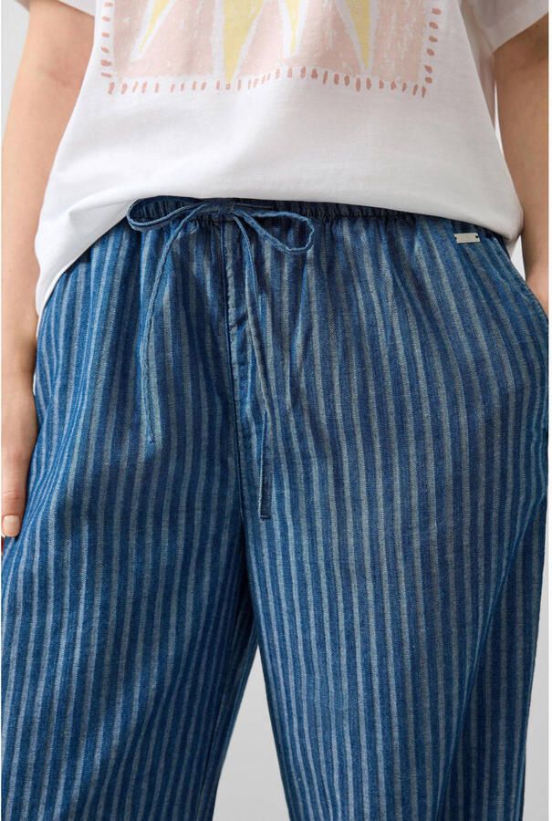QS loose fit gestreepte jeans donkerblauw - Foto 2