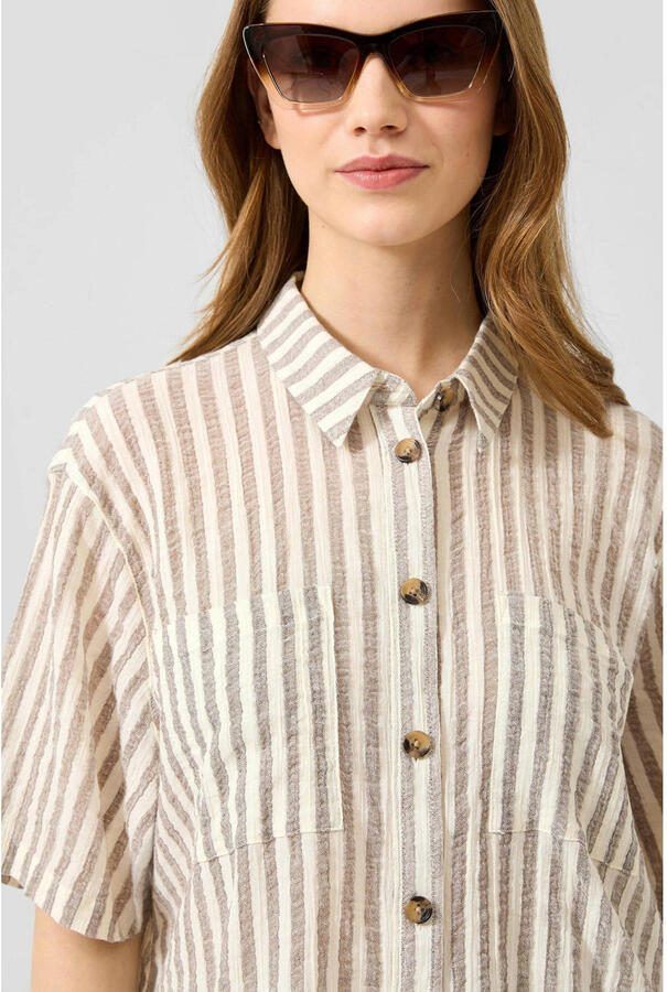 QS loose fit gestreepte seersucker blouse bruin - Foto 2