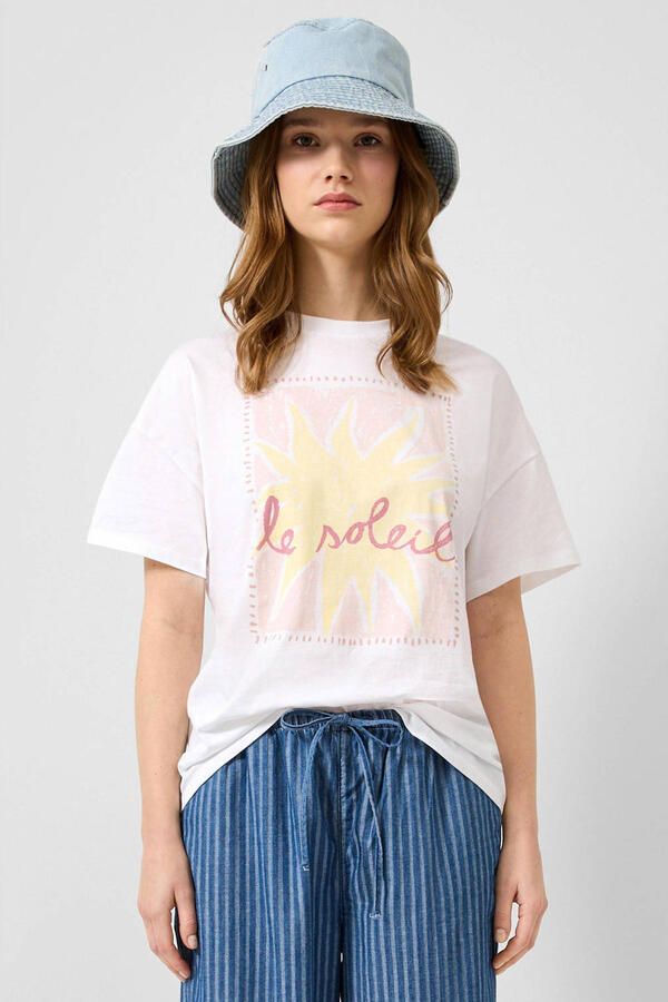 QS loose fit T-shirt met print wit