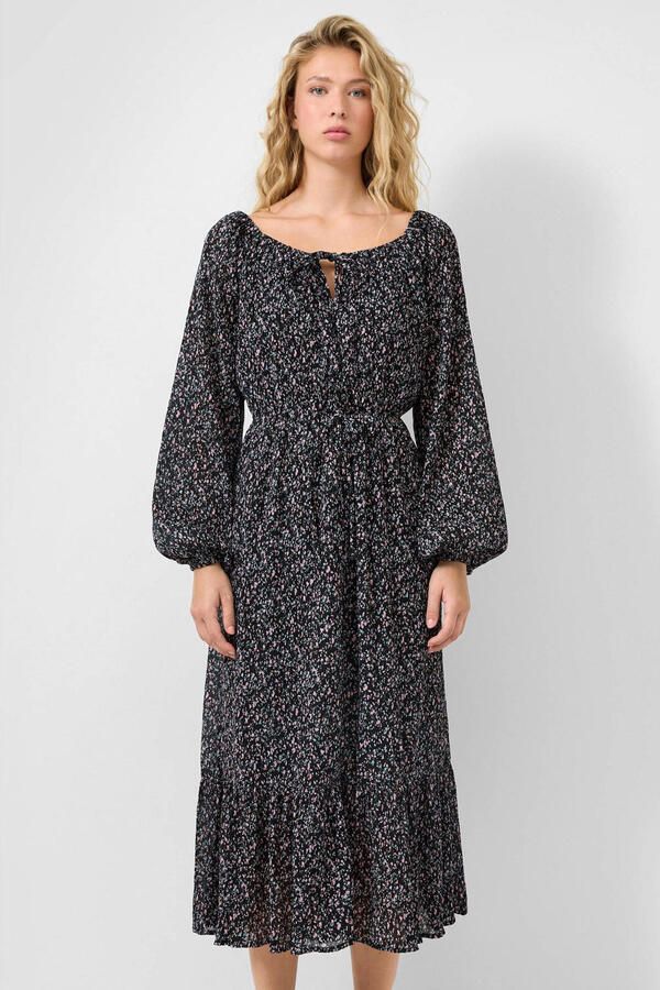QS midi jurk met bloemenprint zwart