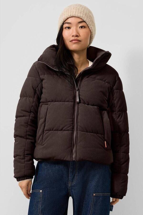 QS pufferjas met corduroy details bruin