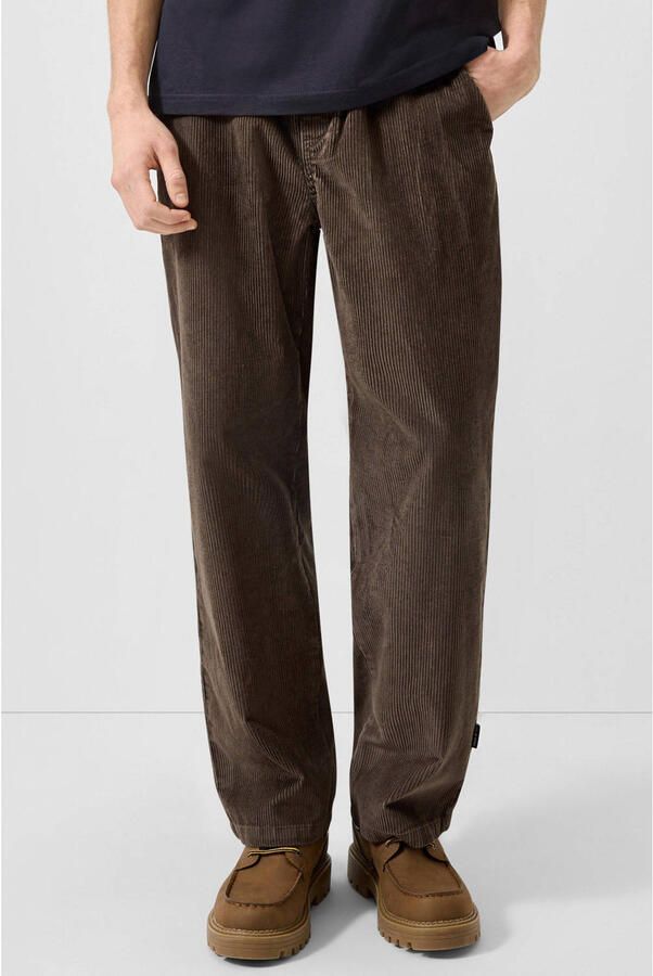 QS regular fit corduroy casual broek bruin