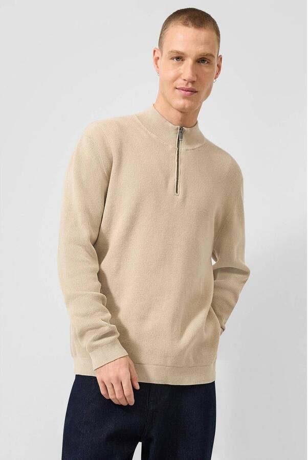 QS regular fit cropped gebreide trui beige