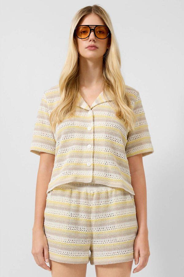 QS regular fit gestreepte blouse geel