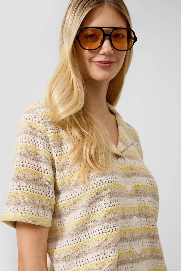 QS regular fit gestreepte blouse geel - Foto 2