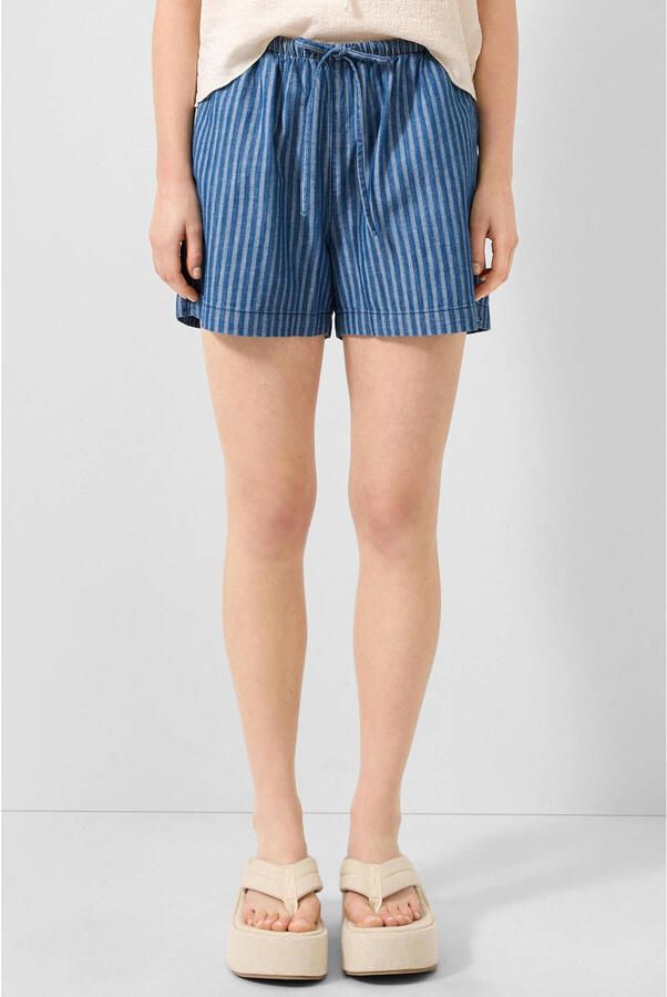 QS regular fit gestreepte denim short mediumblauw denim