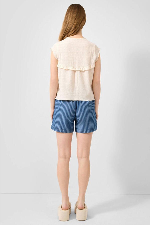 QS regular fit gestreepte denim short mediumblauw denim - Foto 3