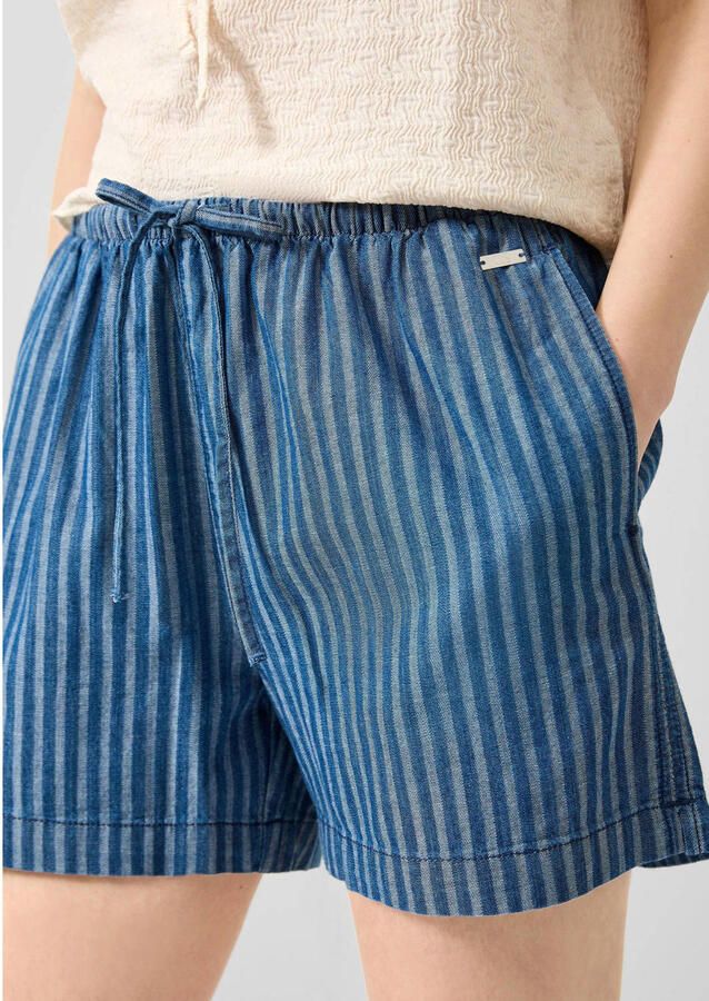 QS regular fit gestreepte denim short mediumblauw denim - Foto 2