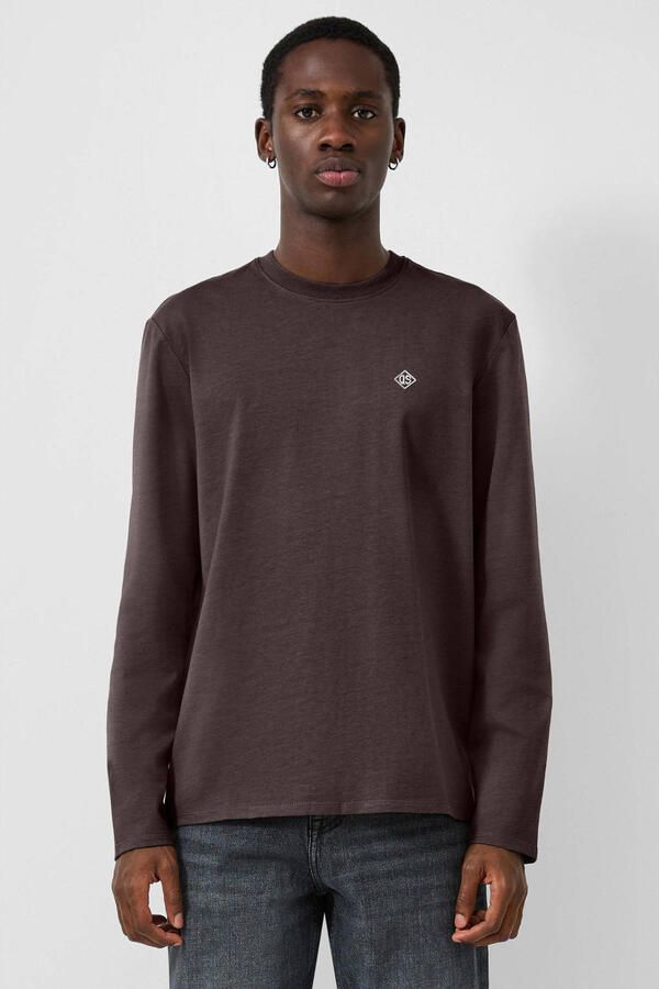 QS regular fit longsleeve donkerbruin
