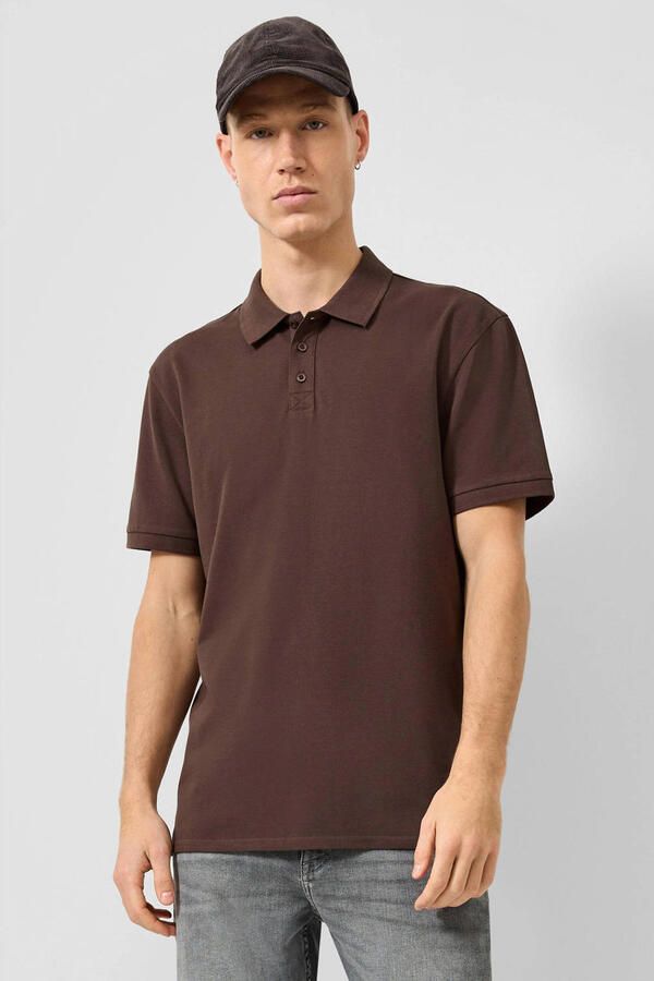 QS regular fit polo donkerbruin