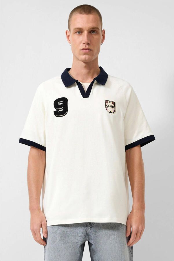 QS regular fit polo met patches ecru