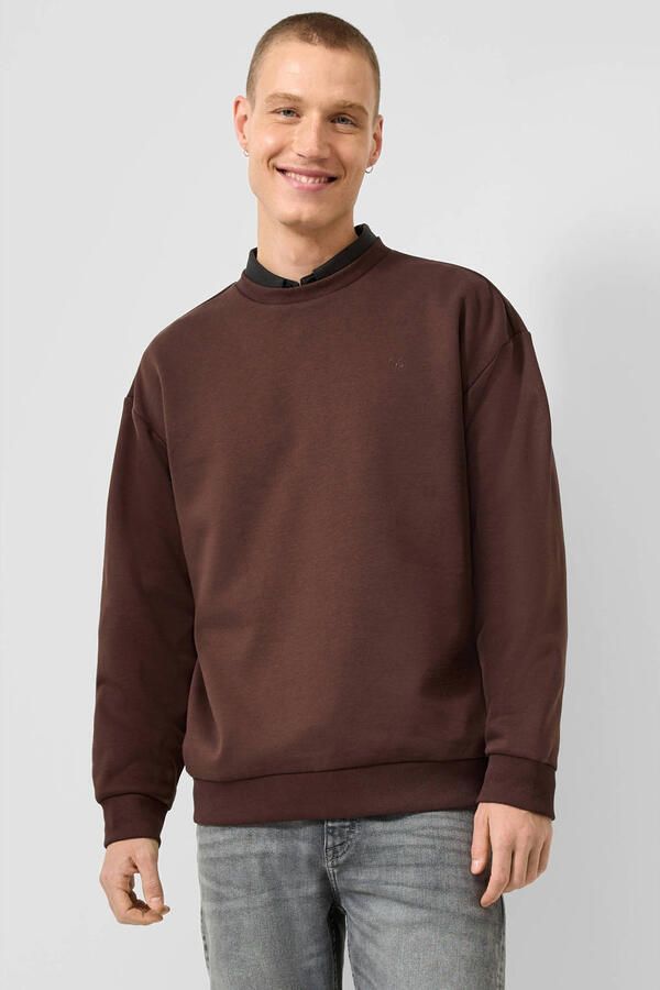 QS regular fit sweater donkerbruin