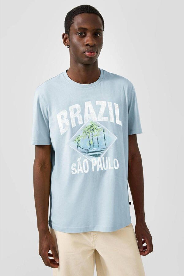 QS regular fit T-shirt met print lichtblauw