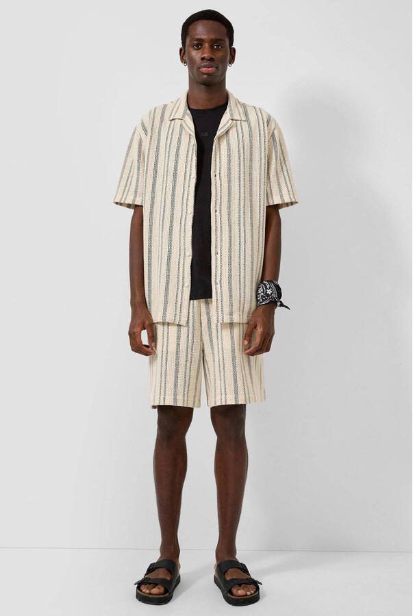 QS regular gestreept casual overhemd beige - Foto 3