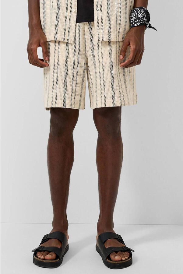 QS regular gestreepte bermuda short beige