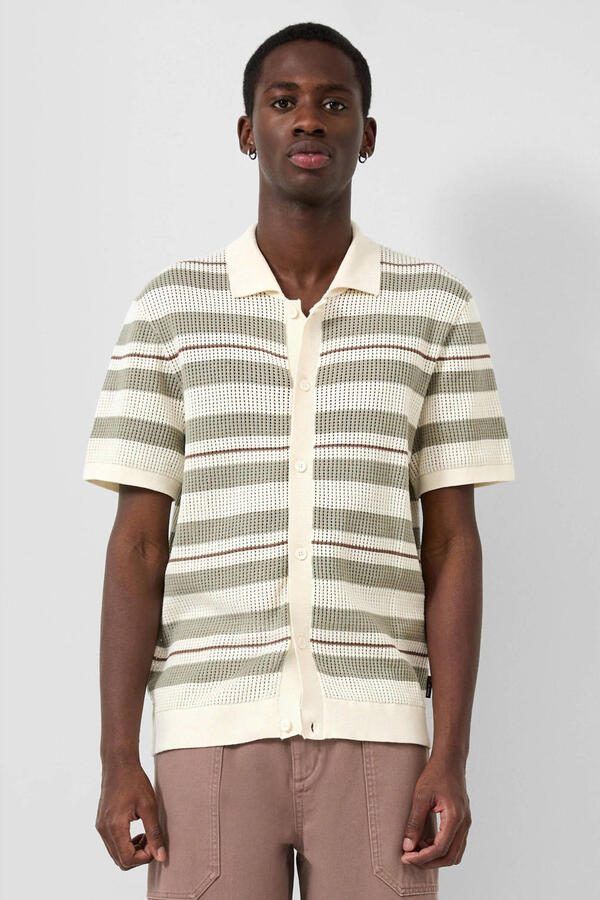 QS regular gestreepte casual overhemd gebreid ecru