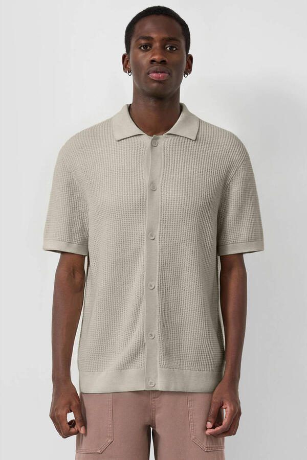 QS regular gestreepte casual overhemd gebreid lichtgrijs