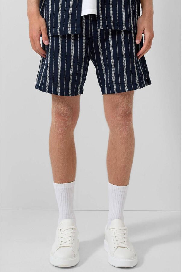 QS regular gestreepte casual short donkerblauw